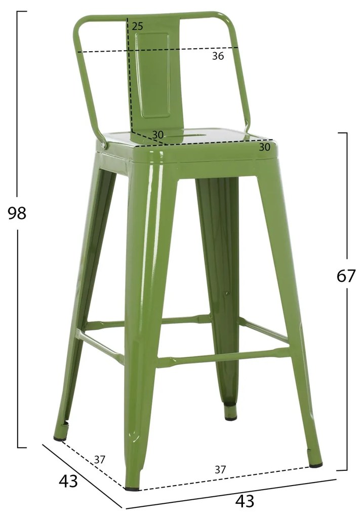 Σκαμπό μπαρ Melita-Pro Μεσαίου ύψους Μεταλλικό Light Olive Green 43x43x88Υ εκ. 43x43x88 εκ.