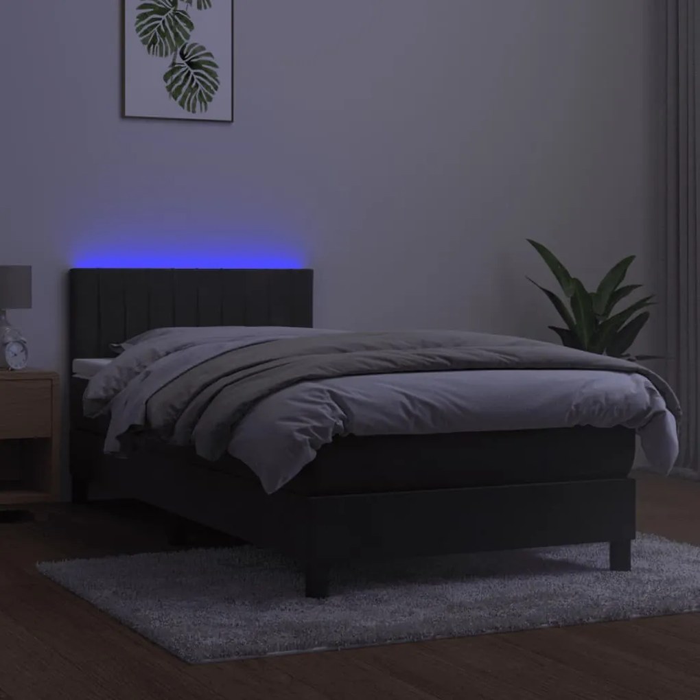 vidaXL Κρεβάτι Boxspring με Στρώμα & LED Σκ. Γκρι 80x200 εκ. Βελούδινο