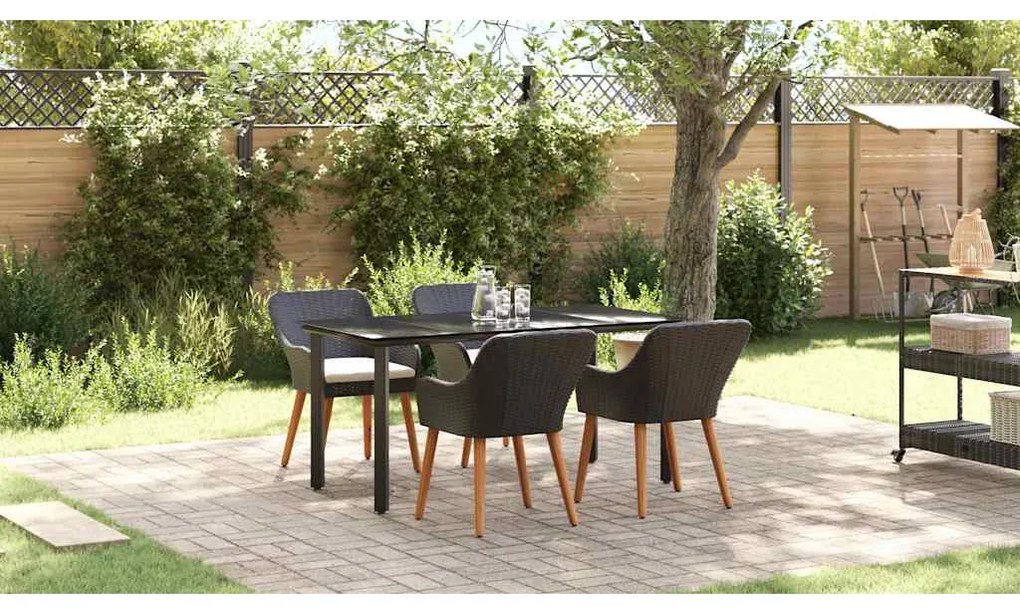 vidaXL Σετ κήπου  5 τεμαχίων, μαύρο πολυ rattan