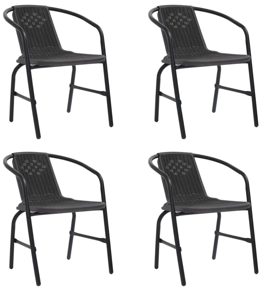 3107703 vidaXL Καρέκλες Κήπου 4 τεμ. 110 κιλά από Πλαστικό Ρατάν &amp; Ατσάλι Μαύρο, 1 Τεμάχιο