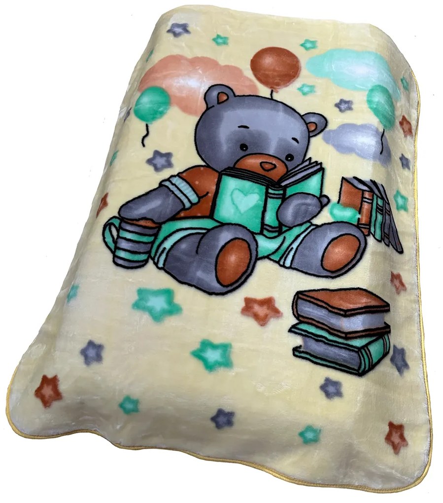Κουβέρτα Βελουτέ Κούνιας (110x140) Dimcol Studying Bear 39 Ecru - Light Yellow