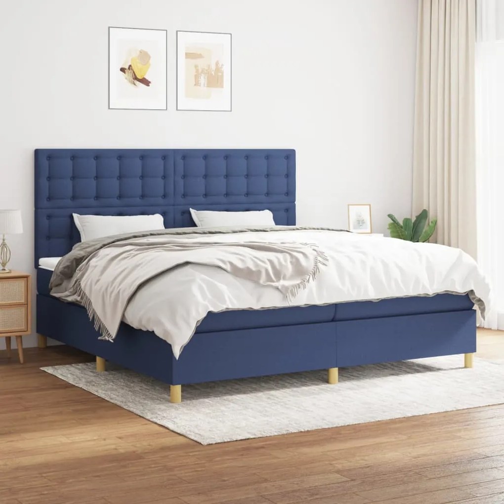 vidaXL Κρεβάτι Boxspring με Στρώμα Μπλε 200x200 εκ. Υφασμάτινο