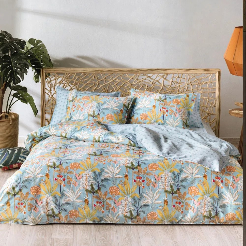 Παπλωματοθήκη Zuba 19 (Σετ 3τμχ) Ciel-Orange Kentia Queen Size 220x240cm 100% Βαμβακοσατέν