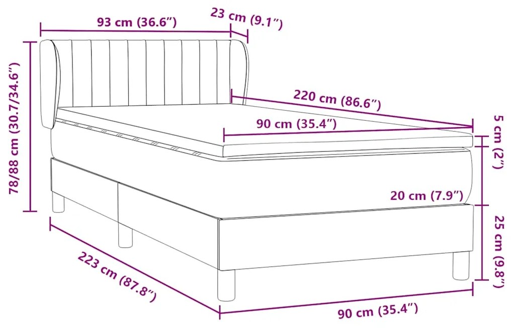 ΚΡΕΒΑΤΙ BOXSPRING ΜΕ ΣΤΡΩΜΑ ΣΚΟΥΡΟ ΓΚΡΙ 90X220 ΕΚ. ΒΕΛΟΥΔΙΝΟ 3317722