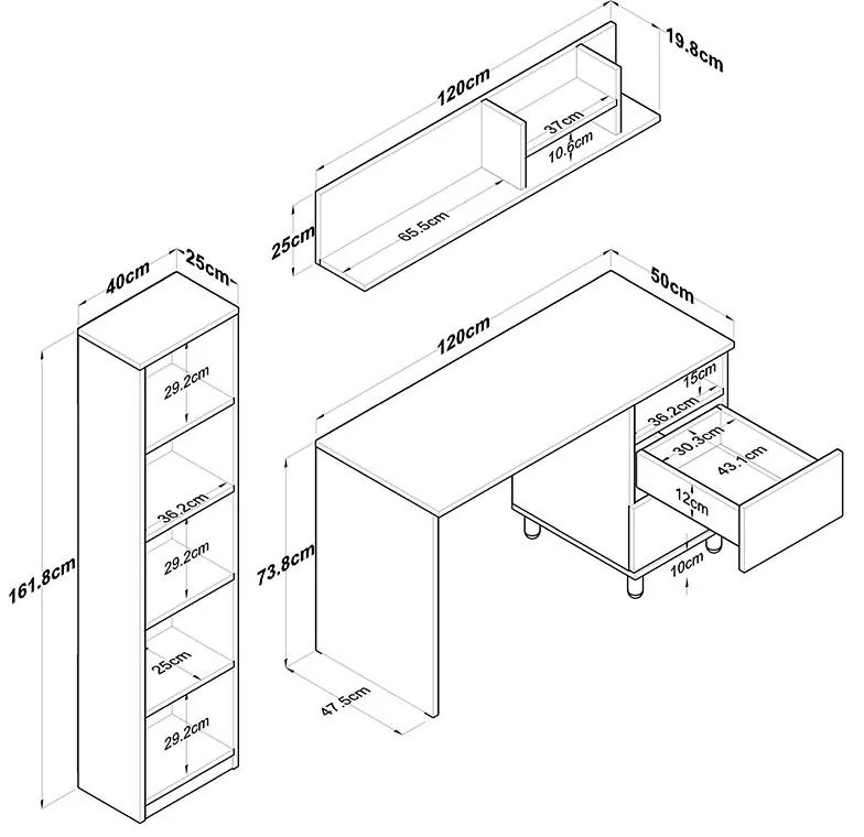 Γραφείο με βιβλιοθήκη Goldie ανθρακί-φυσικό 160x50x161.8εκ 160x50x161.8 εκ.