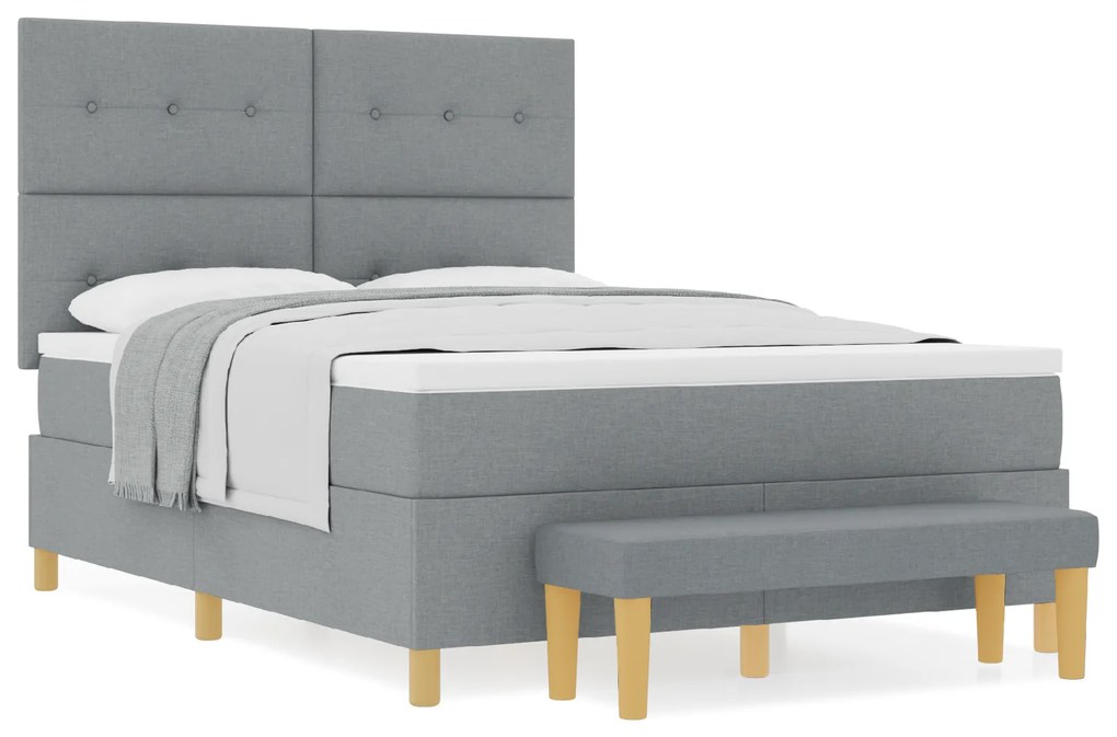 vidaXL Κρεβάτι Box Spring με στρώμα και πάγκο Ανοιχτό Γκρι 140x190 εκ Υφάσμα