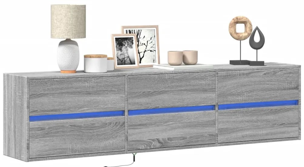 vidaXL Έπιπλο Τοίχου Τηλεόρασης με LED Γκρι Sonoma 180x31x45 εκ.