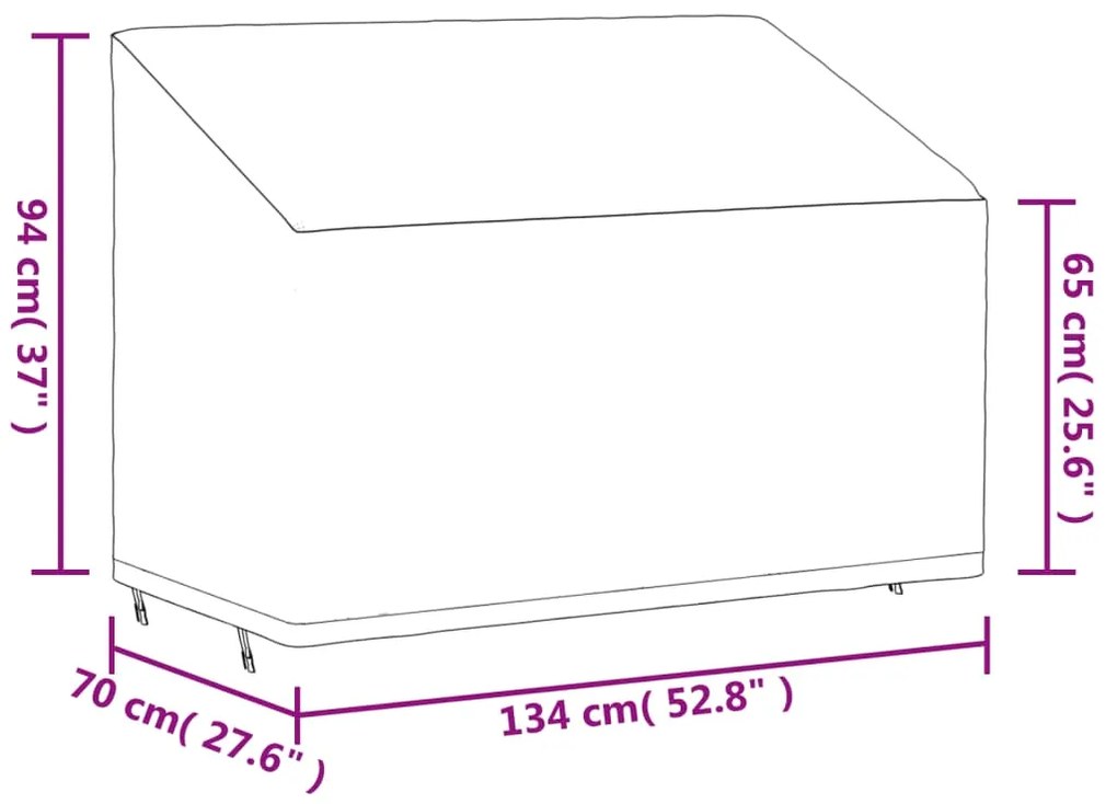 Κάλυμμα Διθέσιου Πάγκου Μαύρο 134x70x65/94εκ Ύφασμα Oxford 420D - Μαύρο