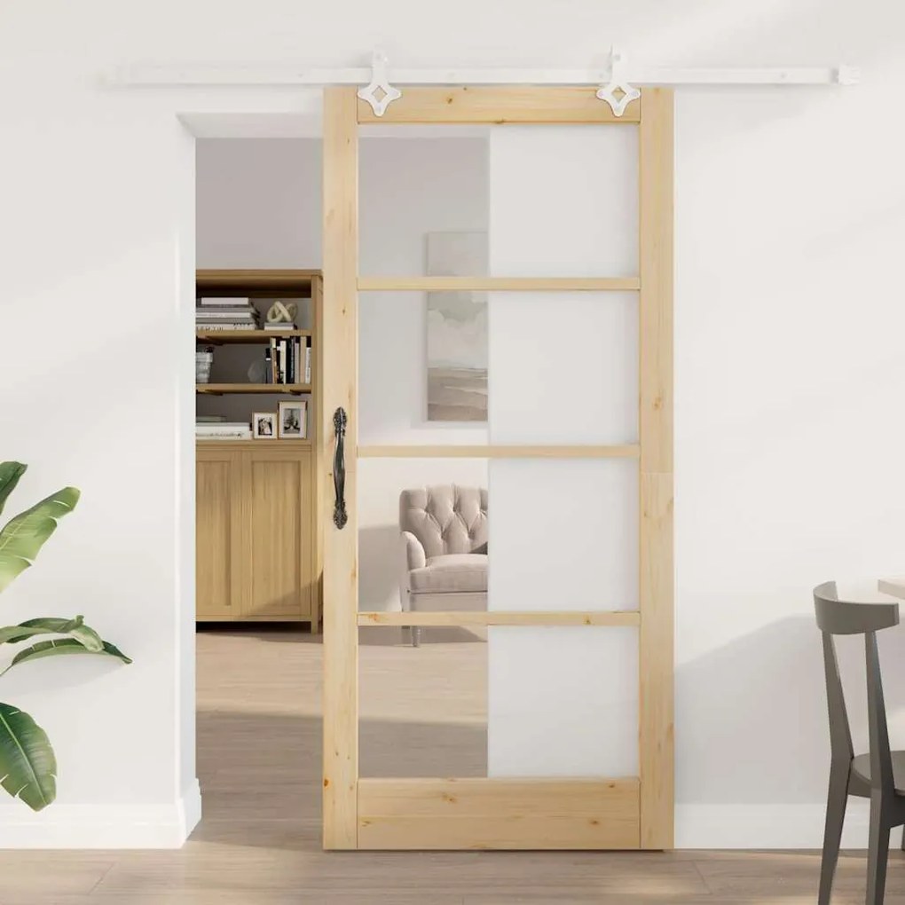 vidaXL Συρόμενη Πόρτα Καφέ 93 x 202 cm Ξύλο και μέταλλο