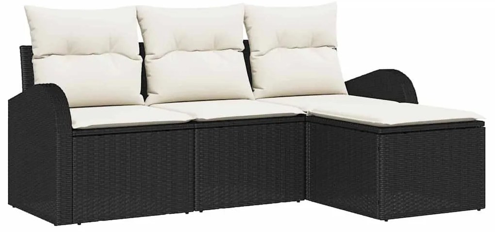 vidaXL Σετ Καναπέ Κήπου με μαξιλάρι 4 pcs Μαύρος, λευκός Πολυ ράταν