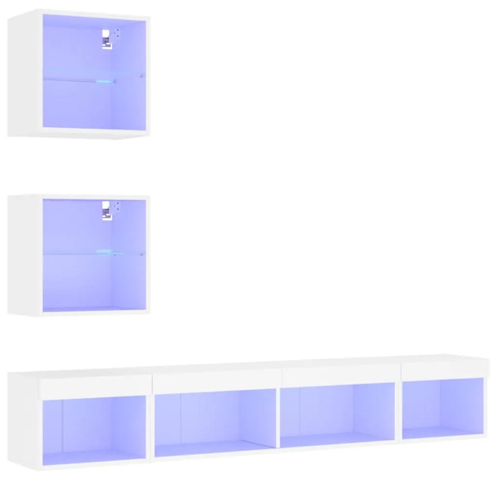 vidaXL Έπιπλα Τοίχου Τηλεόρασης 5 τεμ LED Λευκά από Επεξεργασμένο Ξύλο