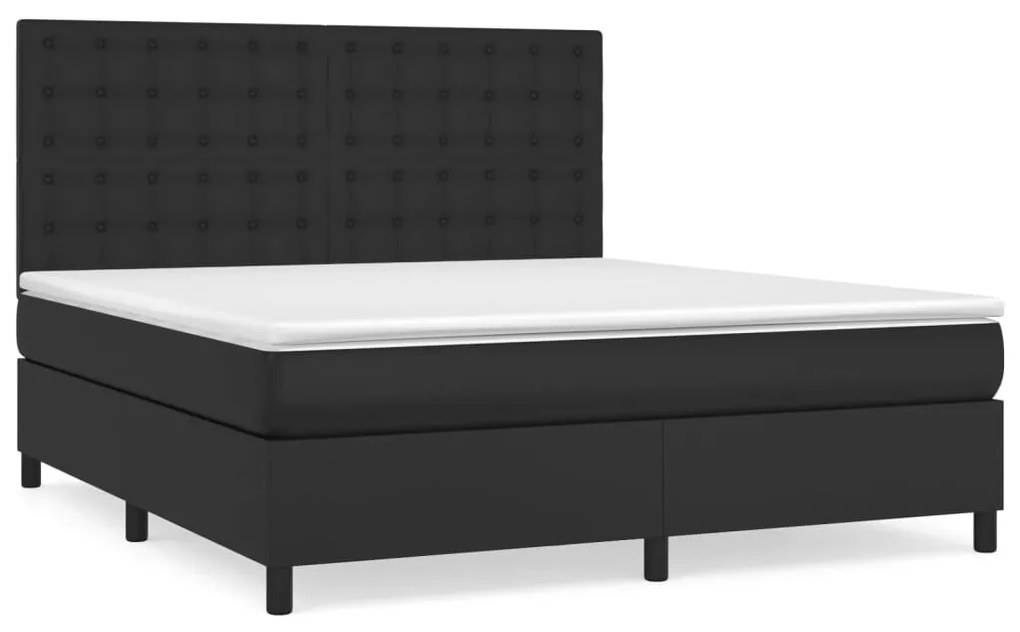 Κρεβάτι Boxspring με Στρώμα Μαύρο 180x200εκ.από Συνθετικό Δέρμα - Μαύρο