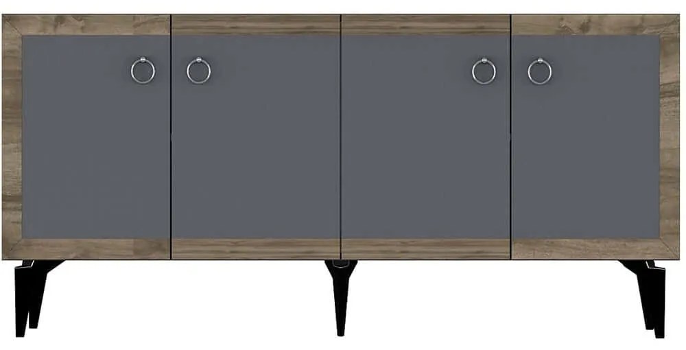 Μπουφές Selen 475OLV2752 150x40x79cm Anthracite-Walnut Μοριοσανίδα, Μελαμίνη