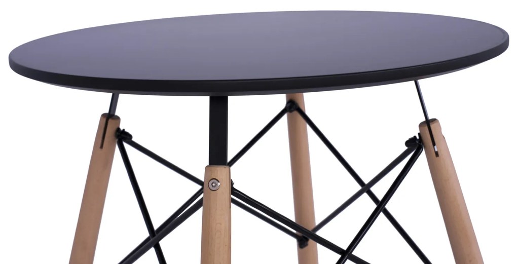 Τραπέζι Minimal Στρογγυλό Μαύρο Χρώμα MDF-Πόδια Οξιάς Φυσικό Φ60x72Υεκ.