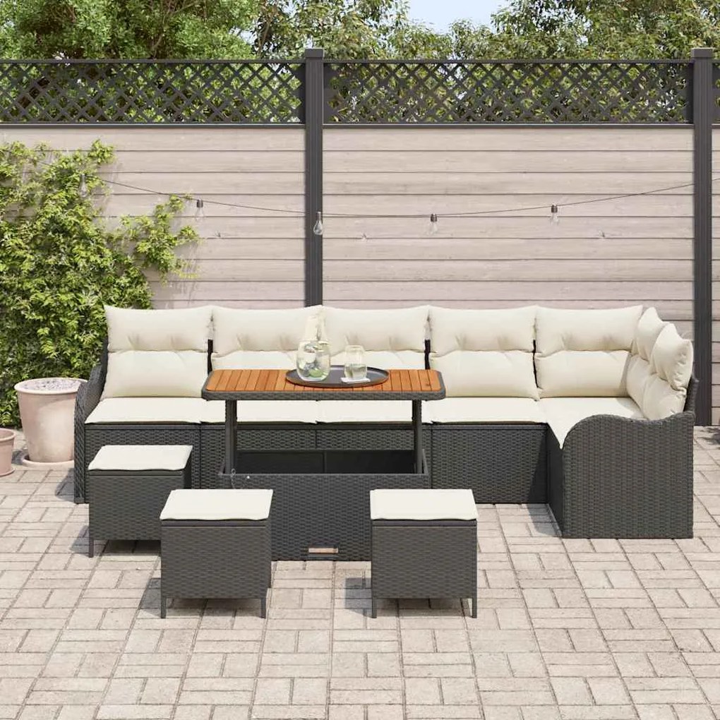 vidaXL Σετ Καναπέ Κήπου Ρυθμιζόμενο ύψος 10 pcs Μαύρο συνθετικό ρατάν