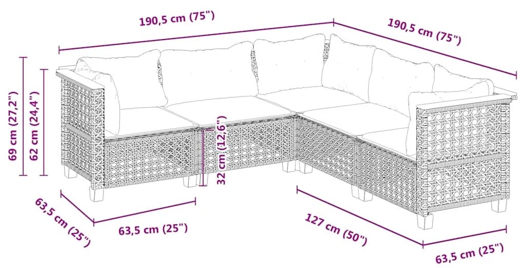 vidaXL Σετ Καναπέ Κήπου 5 τεμ. Μπεζ Συνθετικό Ρατάν με Μαξιλάρι