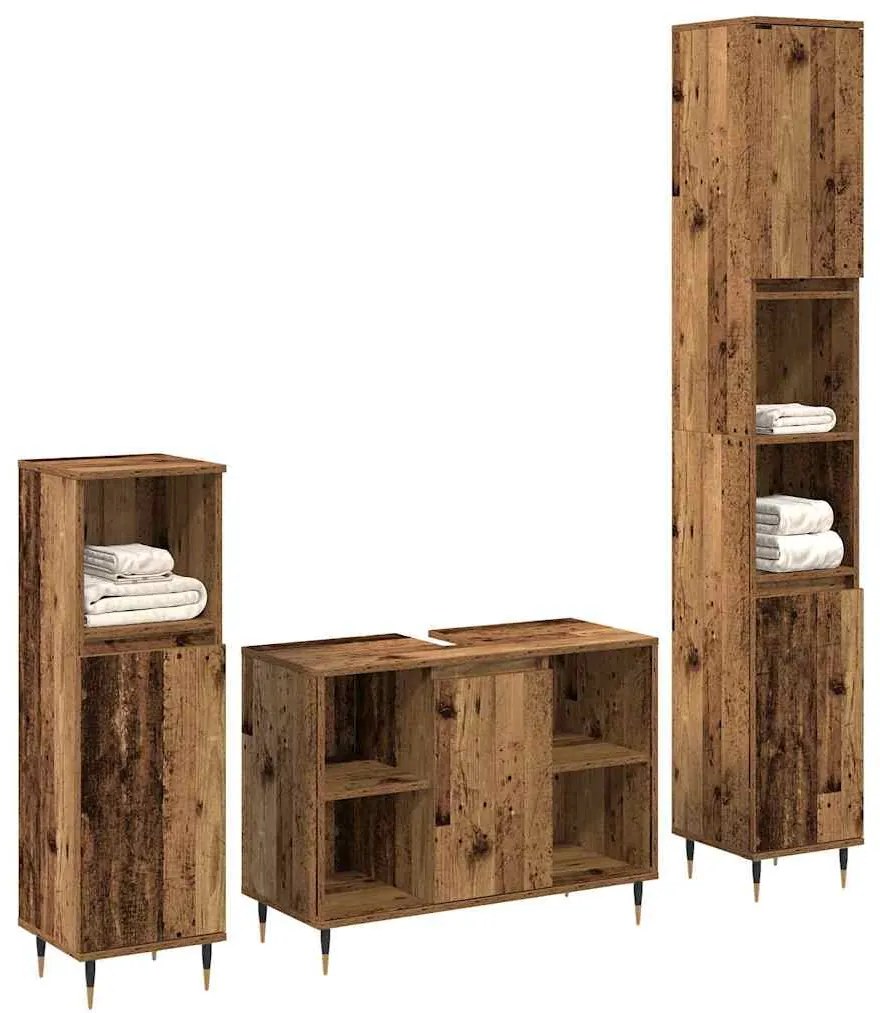 vidaXL Σετ Επίπλων Μπάνιου με πόρτα 3 pcs Παλιό Ξύλο 30 x 30 x 180 cm