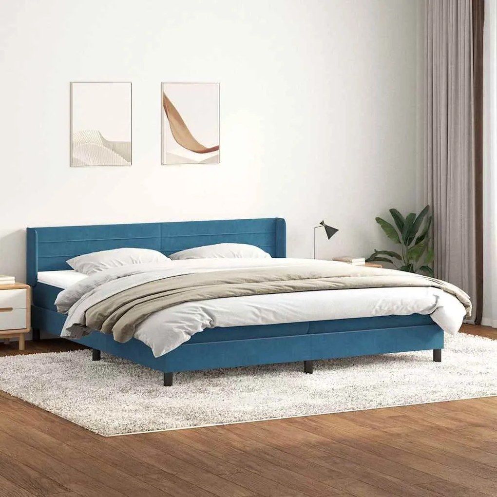 Κρεβάτι Boxspring με Στρώμα Σκούρο Μπλε 200x220 εκ. Βελούδινο - Μπλε