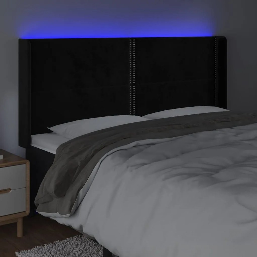 Κεφαλάρι Κρεβατιού LED Μαύρο 203x16x118/128 εκ. Βελούδινο - Μαύρο