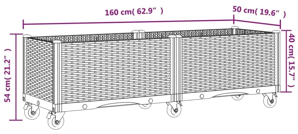 Ζαρντινιέρα Κήπου με Ροδάκια Αν.Γκρι 160x50x54εκ Πολυπροπυλένιο - Γκρι