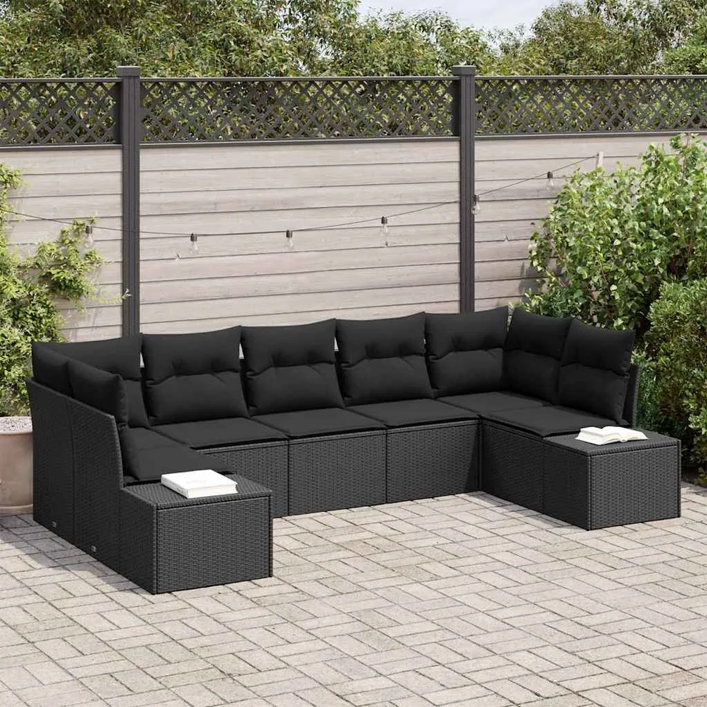 vidaXL Σετ Καναπέ Κήπου με μαξιλάρι 7 pcs Μαύρο Πολυ ράταν