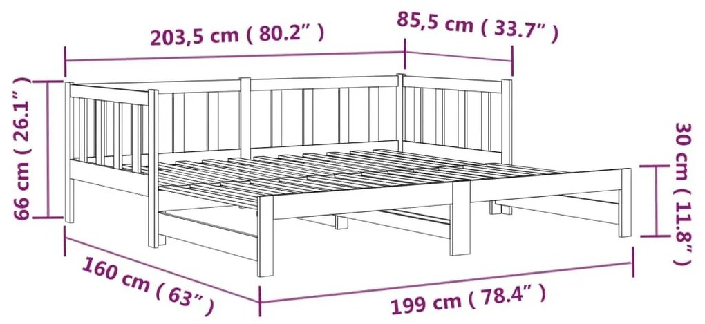 Καναπές Κρεβάτι Συρόμενος Μαύρος 2x(90x190) εκ. από Μασίφ Πεύκο - Μαύρο