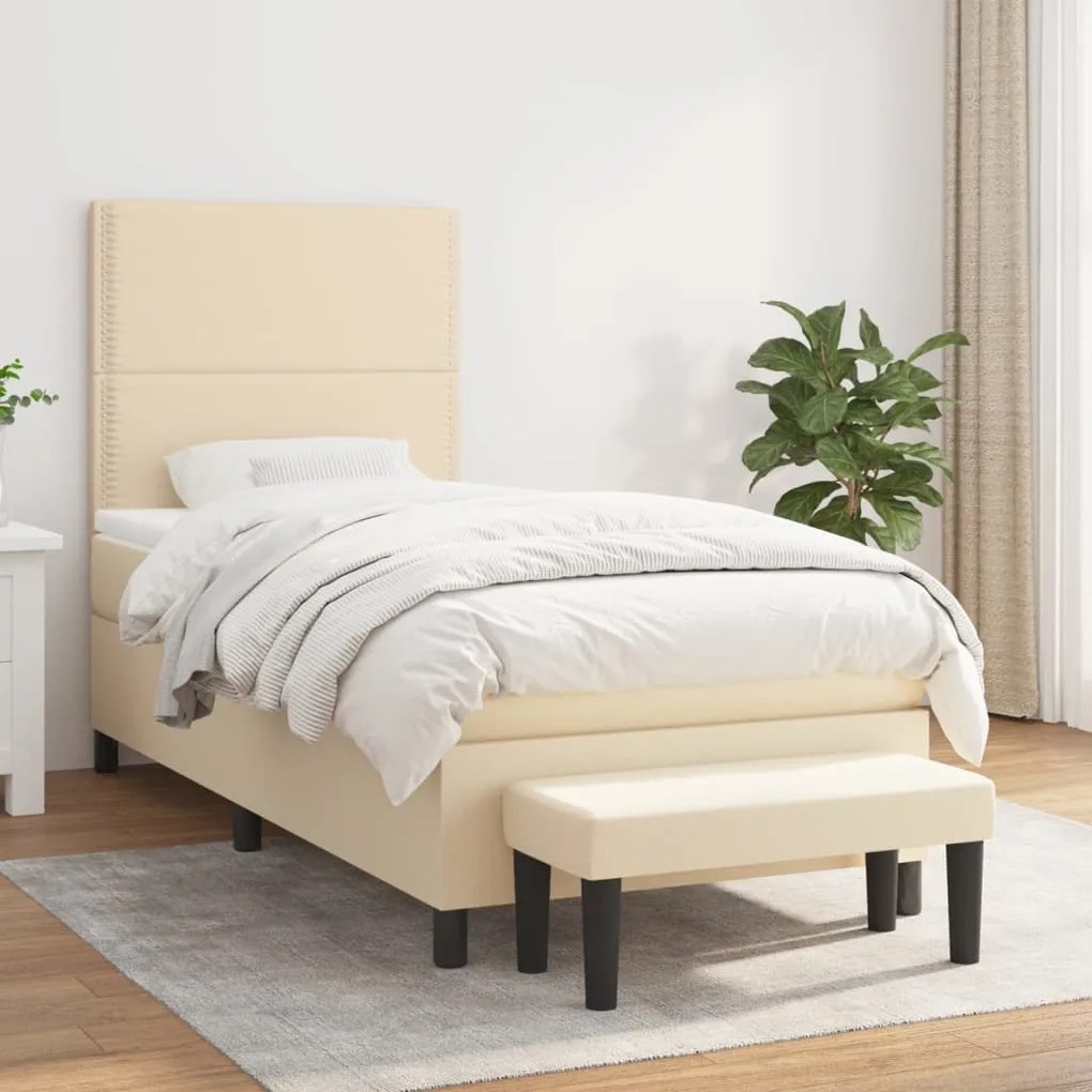 vidaXL Κρεβάτι Boxspring με Στρώμα Κρεμ 90x200 εκ.Υφασμάτινο