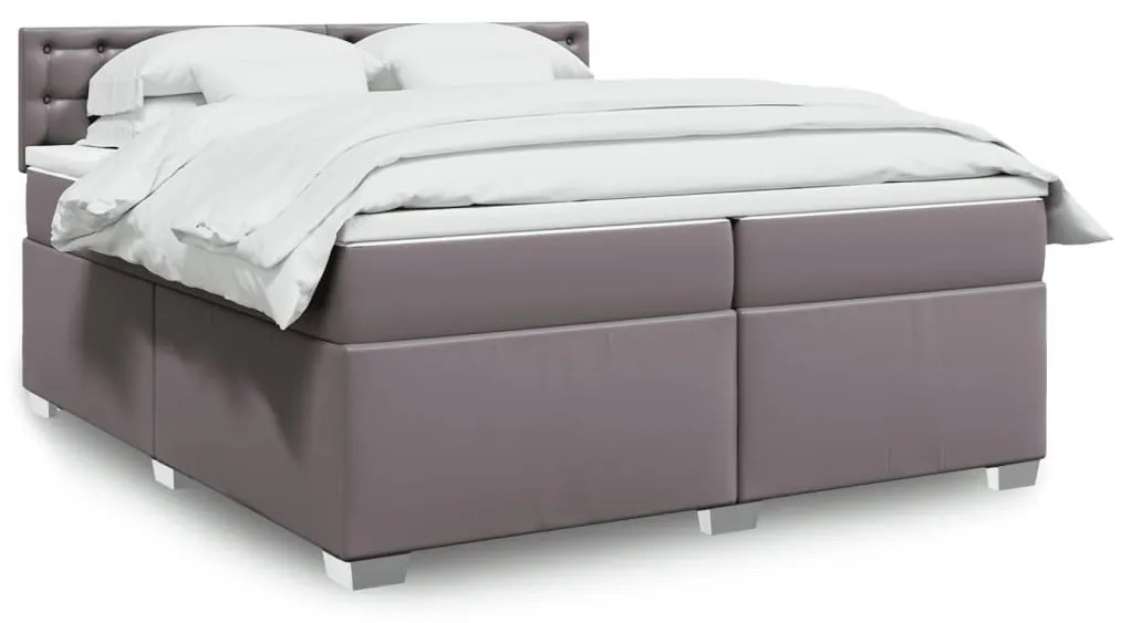 vidaXL Κρεβάτι Boxspring με Στρώμα Γκρι 200x200 εκ. Συνθετικό Δέρμα