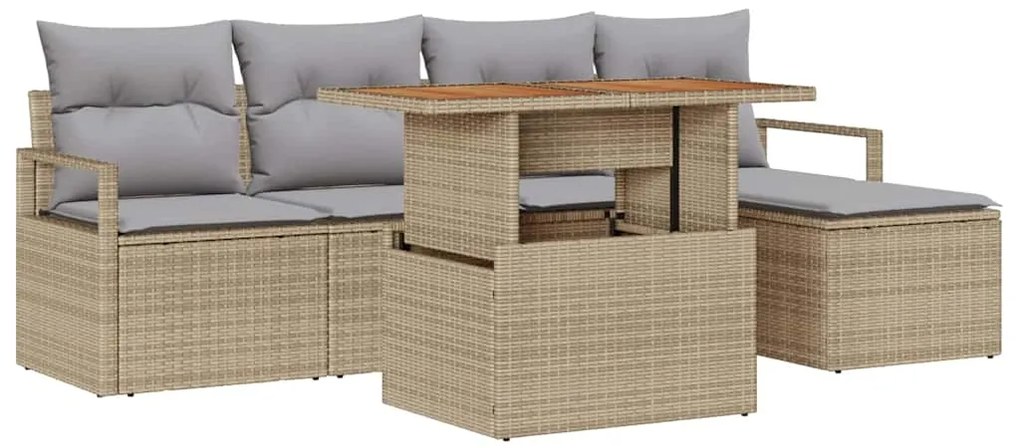 vidaXL Σετ Καναπέ Κήπου με αποθήκευση 6 pcs Μπεζ Πολυ ράταν