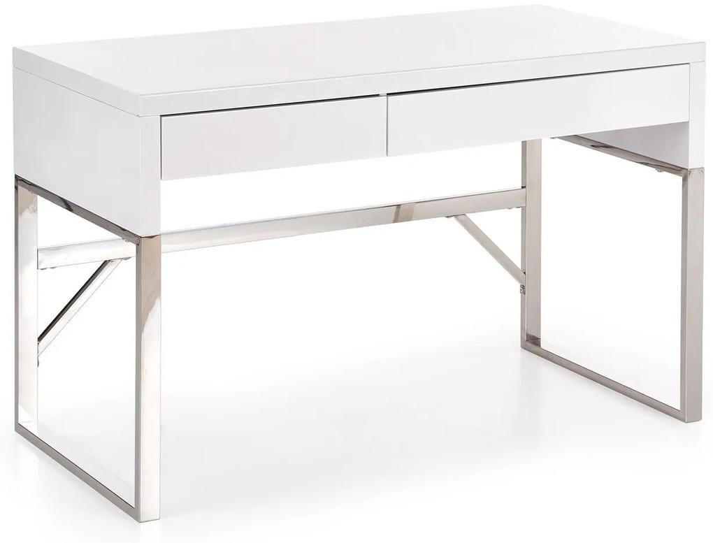 Τραπέζι γραφείου Houston 441, Με συρτάρια, Αριθμός συρταριών: 2, 76x120x60cm, 38 kg, Γυαλιστερό λευκό, Ασημί | Epipla1.gr