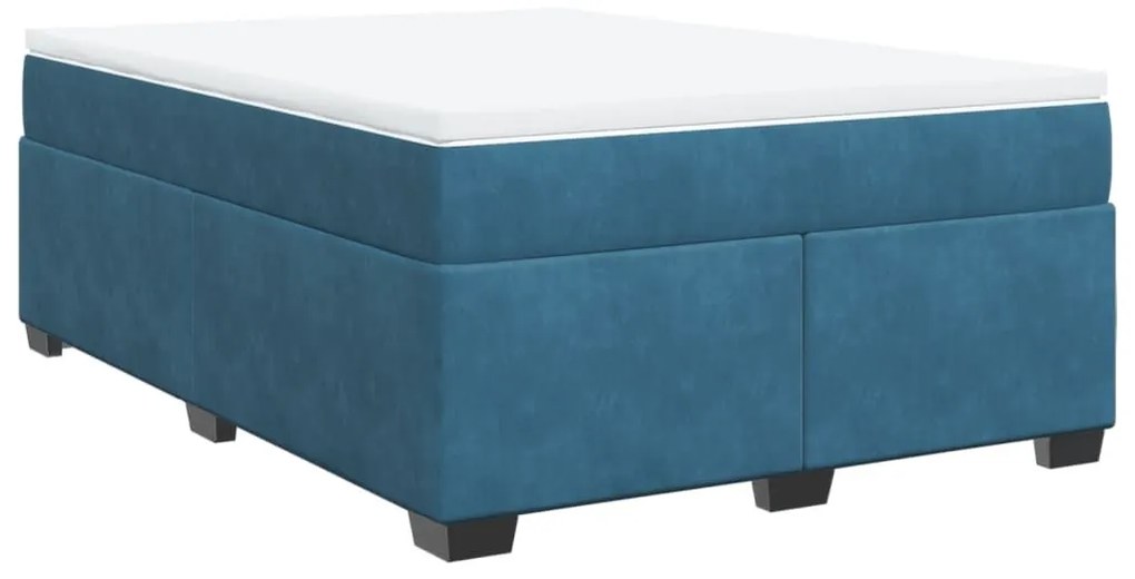 Κρεβάτι Boxspring με Στρώμα Σκούρο Μπλε 140x190 εκ. Βελούδινο - Μπλε