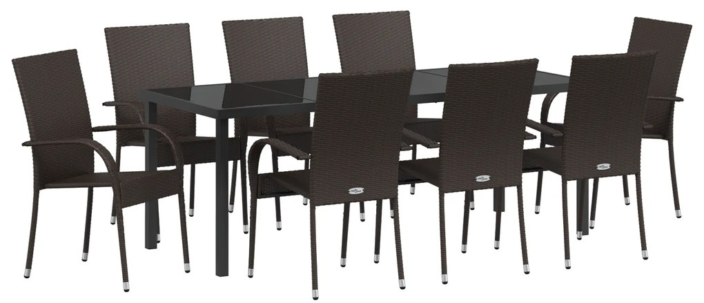 vidaXL Σέτ φαγητού για κήπο 9 pcs Καστανό Ράτα PE