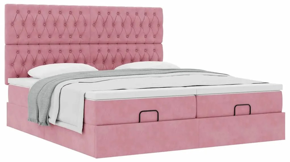 vidaXL Οθωμανικό κρεβάτι με στρώματα ροζ 180x200cm Velvet