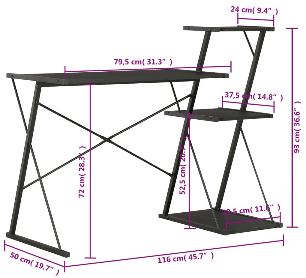 vidaXL Γραφείο με Ράφια Μαύρο 116 x 50 x 93 εκ.