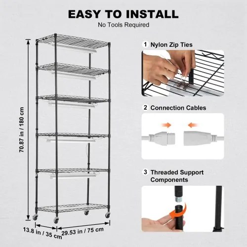 VEVOR DIY Plant Stand with Grow Lights 6 Tiers 192W 70.9&quot; Tall Plant Grow Shelf