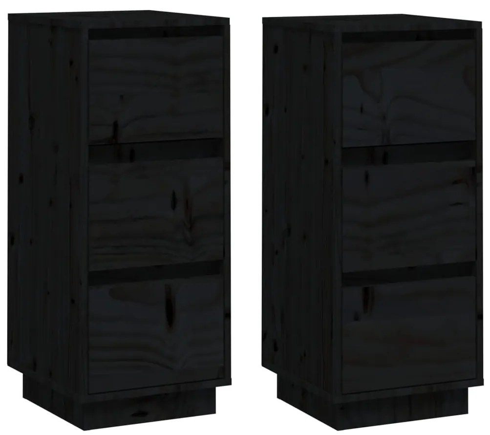 vidaXL Συρταριέρες 2 τεμ. Μαύρες 32x34x75 εκ. από Μασίφ Ξύλο Πεύκου