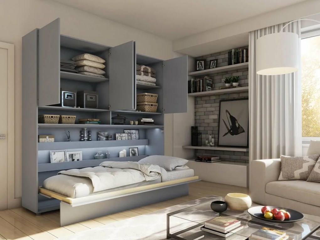 Σετ επίπλων Concept Pro Lenart AH144, Γκρι, Πλαστικοποιημένη μοριοσανίδα, Τάβλες για Κρεβάτι, 160x200, Ενιαίος, Με κρεβάτι, Με πρόσθετο εξοπλισμό