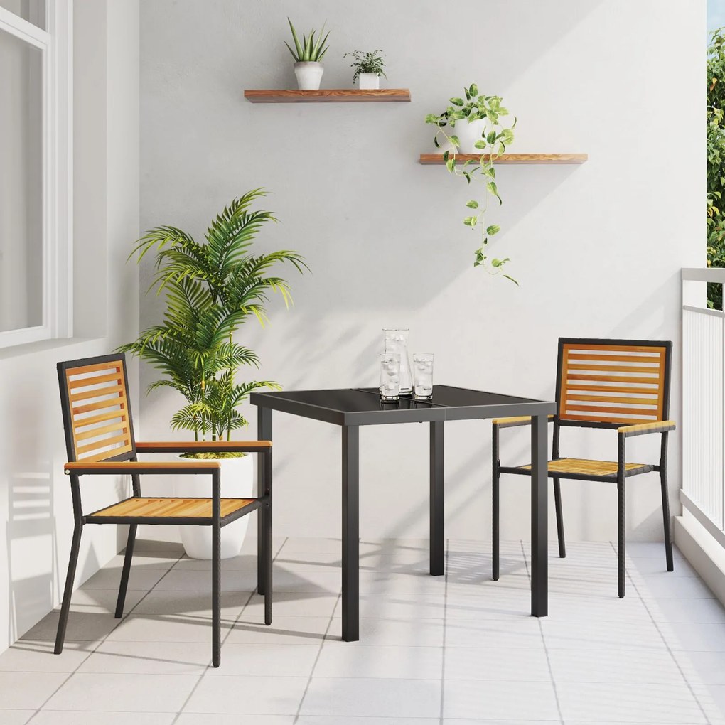 vidaXL Στοίβαξιμες Καρέκλες Κήπου με Μαξιλάρια (2 τμχ) Μαύρες Πολυ Ράτταν