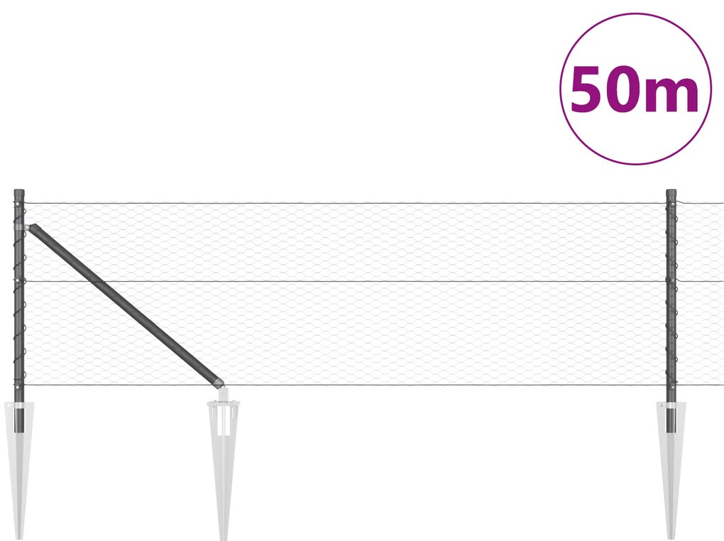 vidaXL Εξαγωνικός Φράκτης Γκρι 0,6x50 μ Χάλυβας