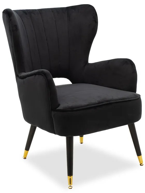 Πολυθρόνα - μπερζέρα Lark pakoworld βελούδο μαύρο 65x74x90εκ