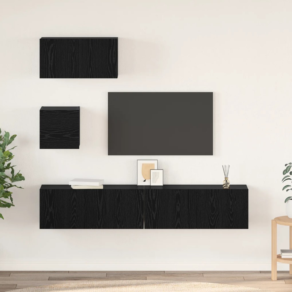 vidaXL Σετ TV Άλλο με αποθήκευση με πόρτα 4 pcs Μαύρη Δρυς 80 x 30 x 30 εκ.