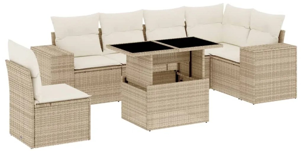 vidaXL Σαλόνι Κήπου Σετ 7 τεμ. Μπεζ Συνθετικό Ρατάν με Μαξιλάρια