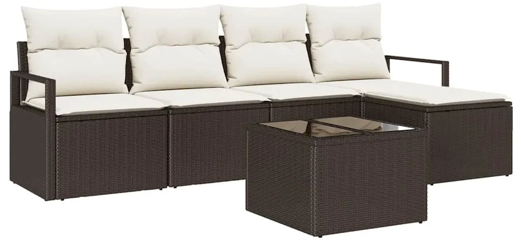 vidaXL Σετ Καναπέ Κήπου 6 pcs Καφέ, Κρέμα Πολυ rattan, βαμμένο ατσάλι
