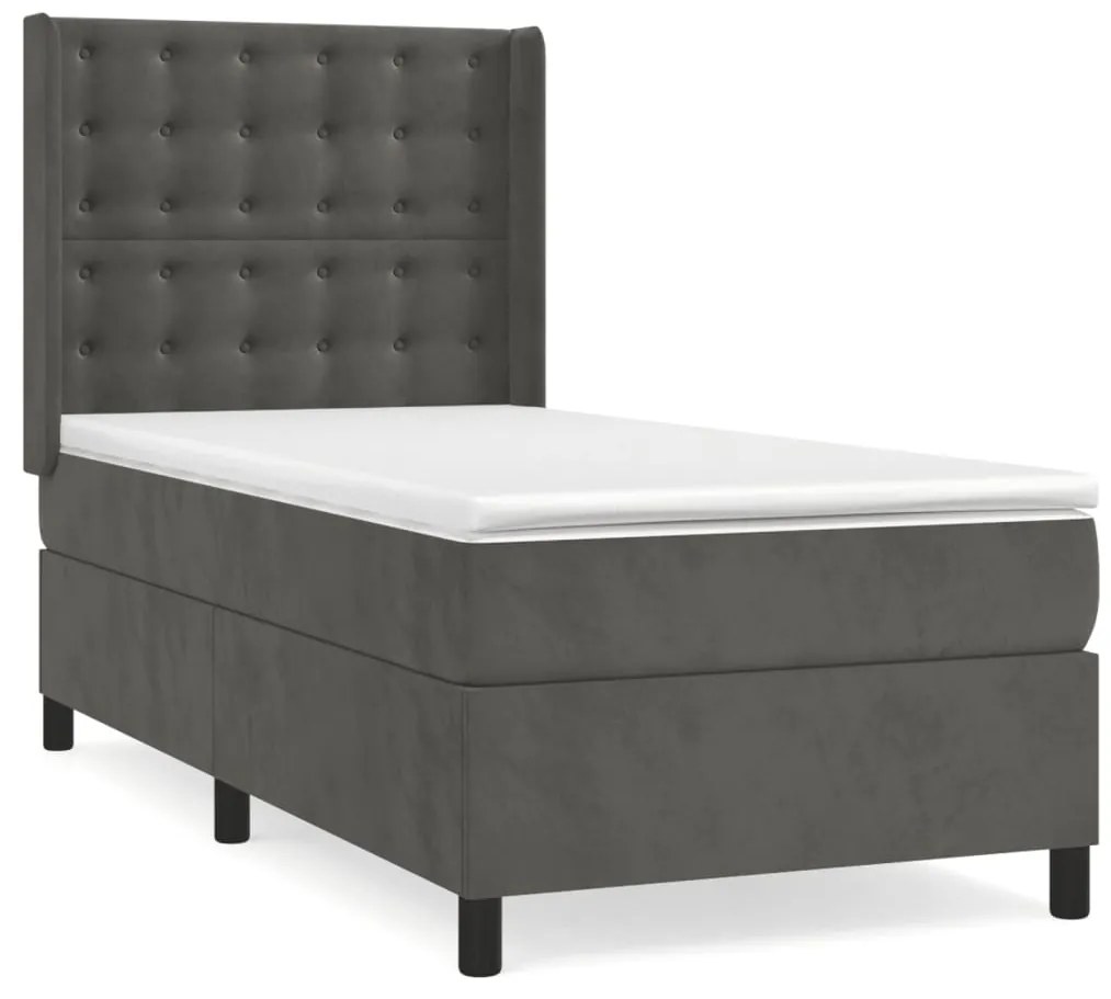 vidaXL Κρεβάτι Boxspring με Στρώμα Σκούρο Γκρι 90x200 εκ. Βελούδινο