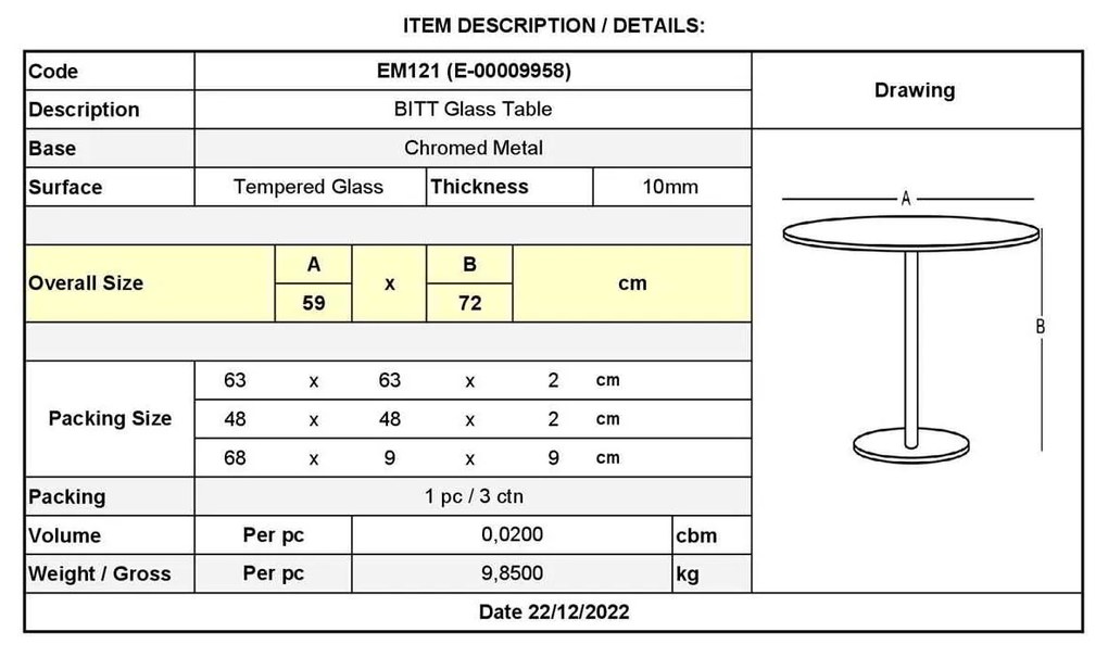 ΤΡΑΠΕΖΙ ΒΟΗΘΗΤΙΚΟ Bitt EM121 D. 60 H.65cm