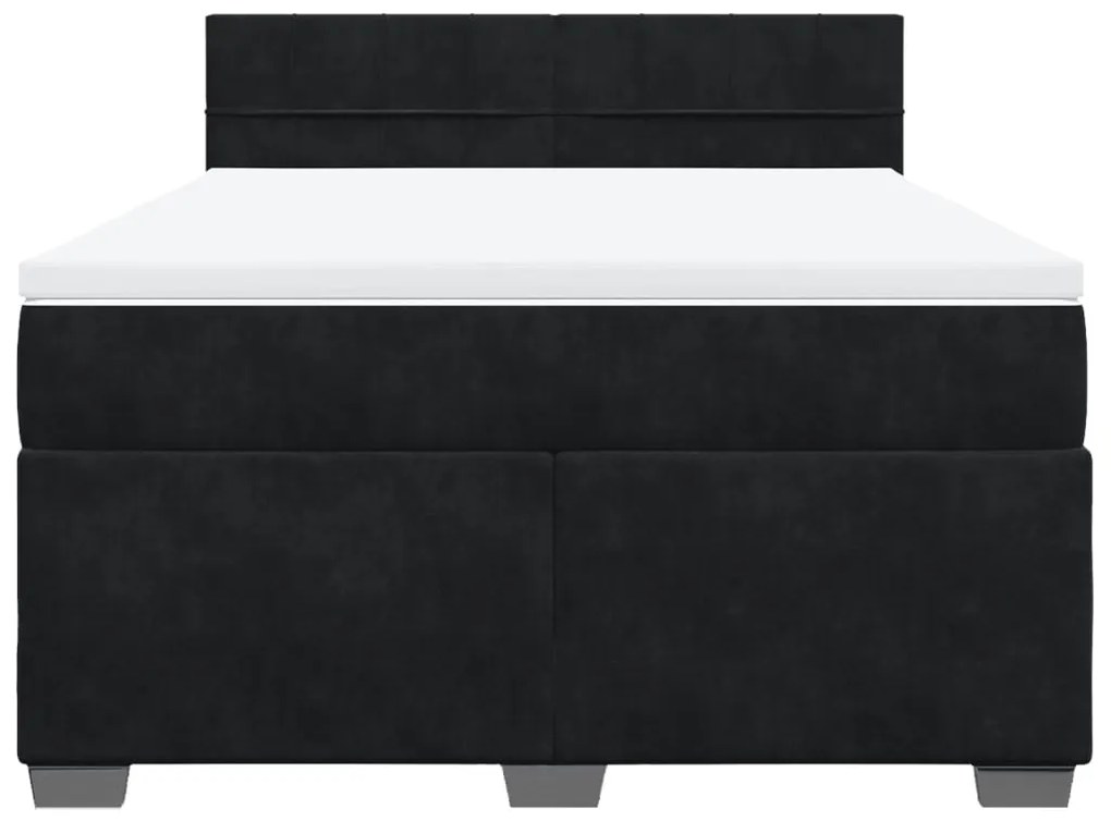 Κρεβάτι Boxspring με Στρώμα Μαύρο 140x190 εκ. Βελούδινο - Μαύρο