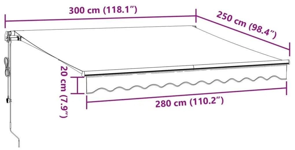 Τέντα Πτυσσόμενη Αυτόματη με LED Καφέ 300x250 εκ. - Καφέ