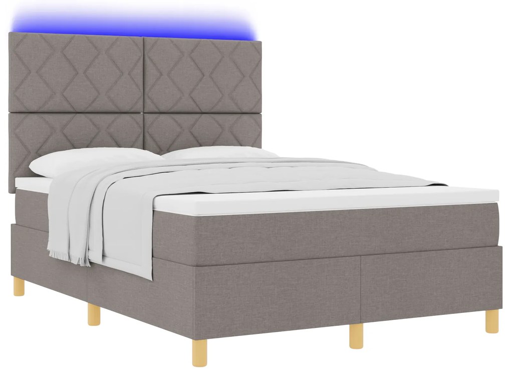 vidaXL Κρεβάτι Box Spring με Στρώμα & LED Καφέ 140x190 εκ. Ύφασμα