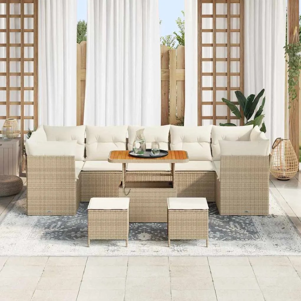 vidaXL Σετ Καναπέ Κήπου 10 pcs μπεζ και κρεμ 90 x 55 x 71 cm