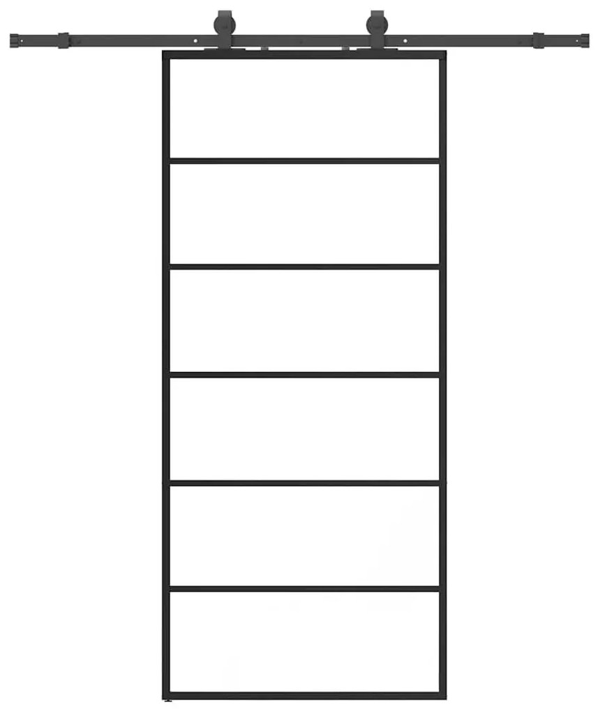 Συρόμενη Πόρτα με Μηχανισμό Μαύρο 90x205 εκ. Γυαλί ESG - Μαύρο